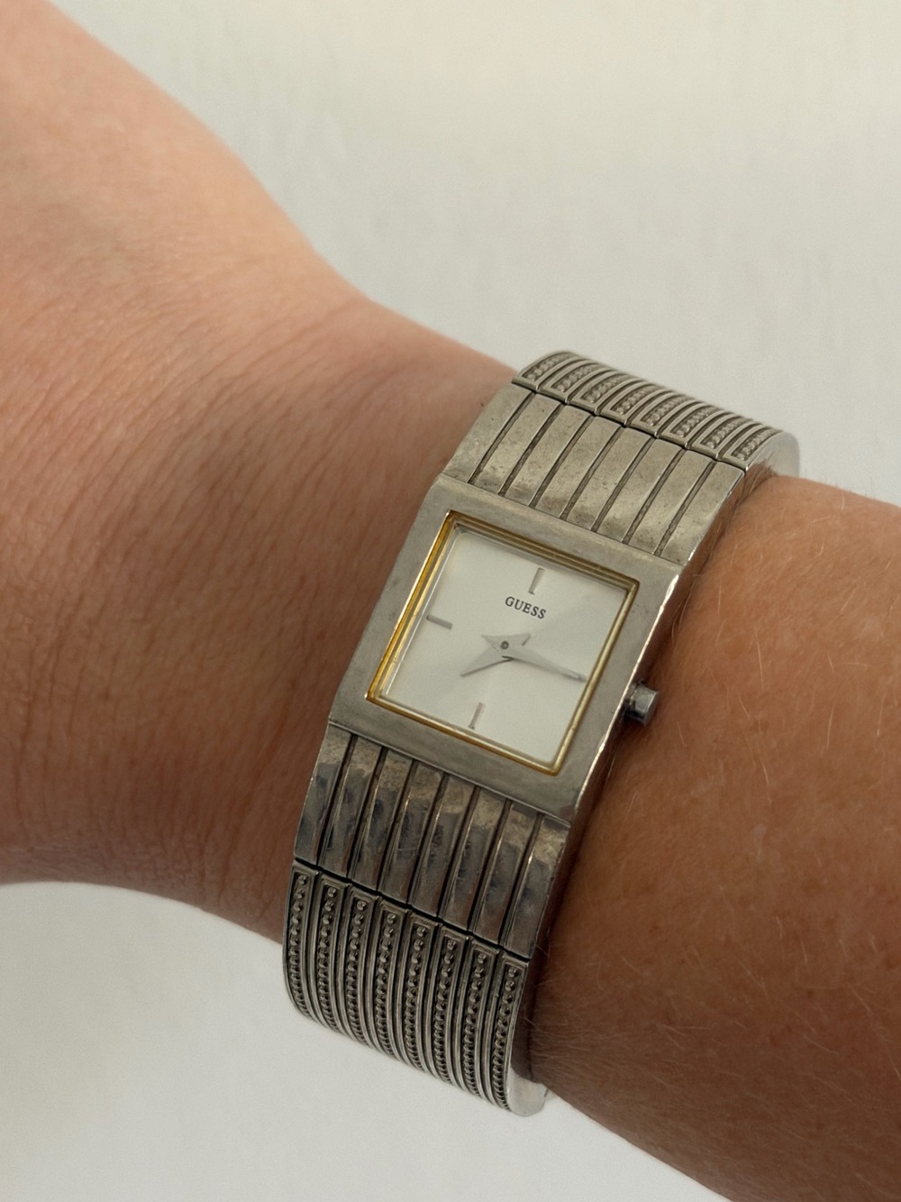 Guess Silver and Gold-Tone Rectangular Bracelet Watch
